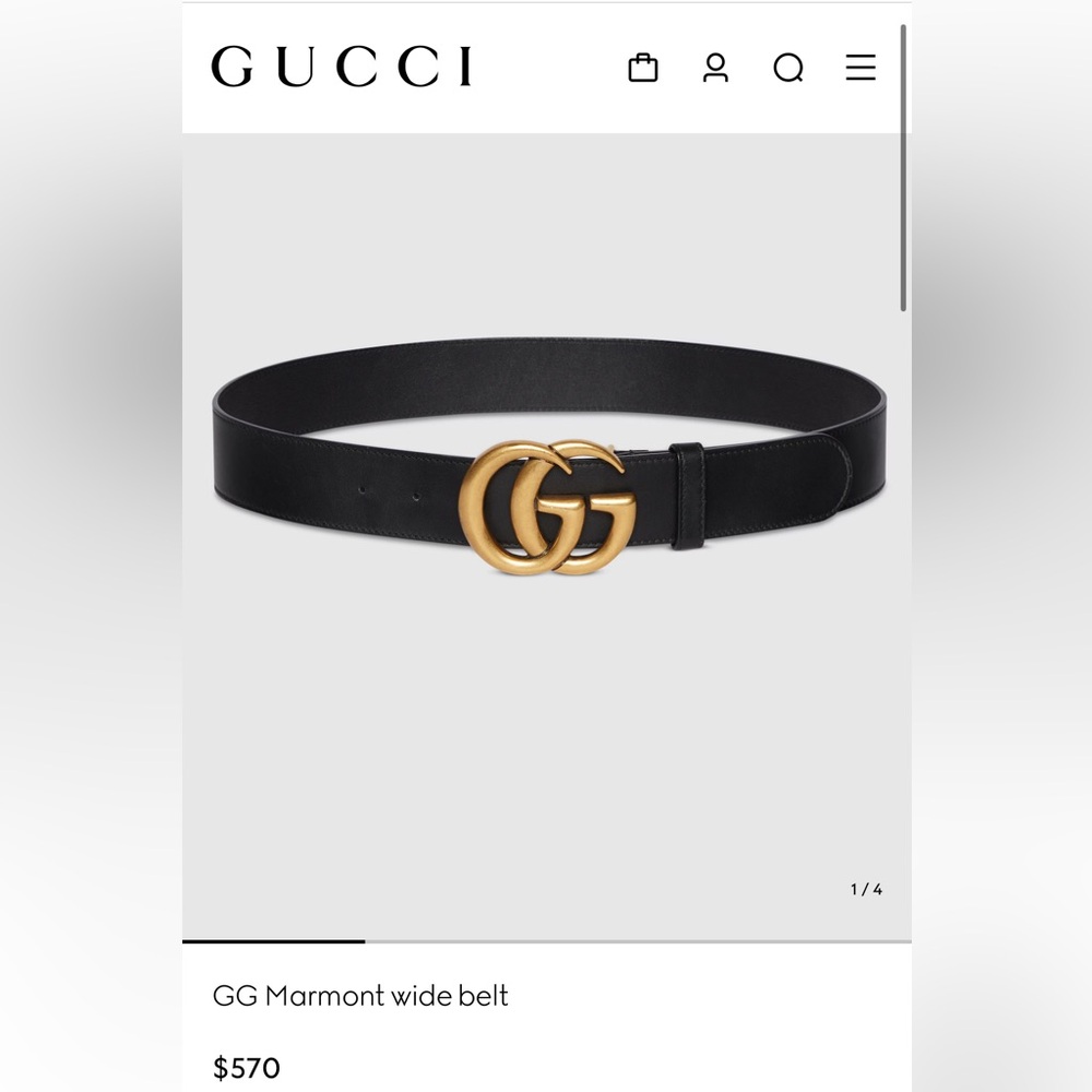 Gucci GG Marmont Black Leather Belt with Gold Buckle